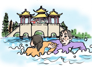 女子落水-大爷救人